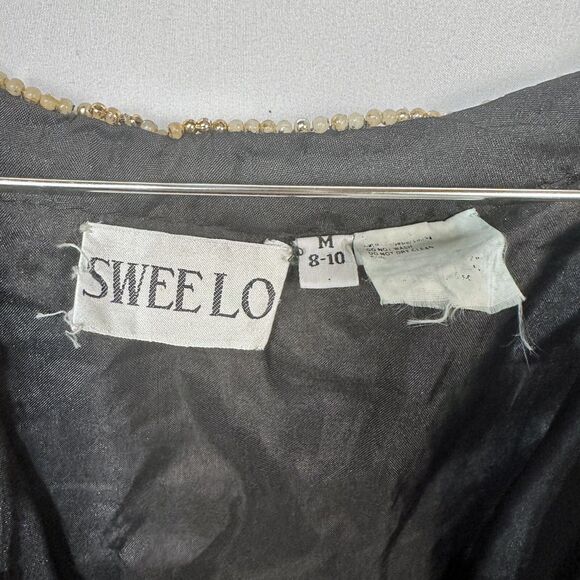 Vintage Swee Lo Sequin Beaded Jacket Black Gold 80s Shoulder Pads Women's Medium - Picture 3 of 5